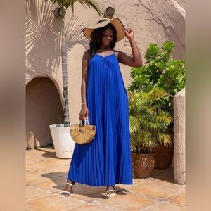 NWT Elegant Blue Pleated Dress